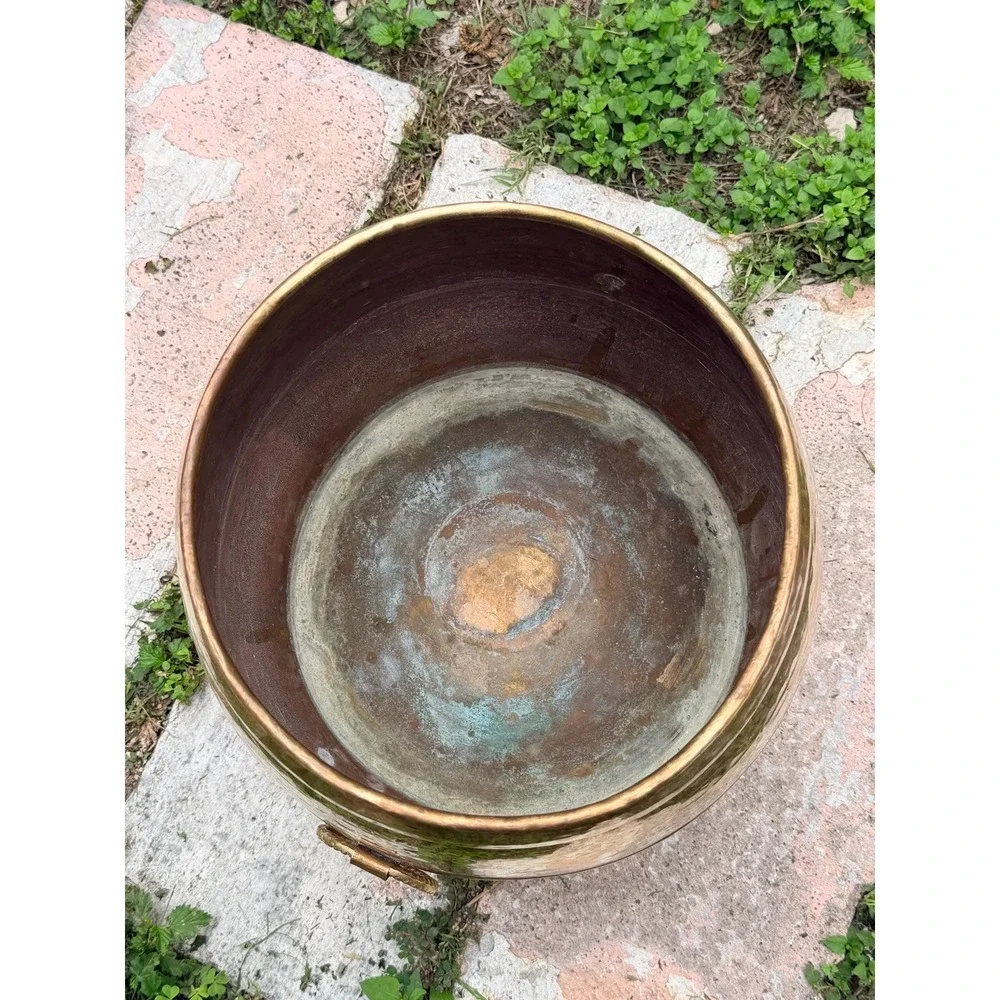Hammered Brass Planter Large | Boho Luxe Indian Vessel, Rustic Modern Home Decor